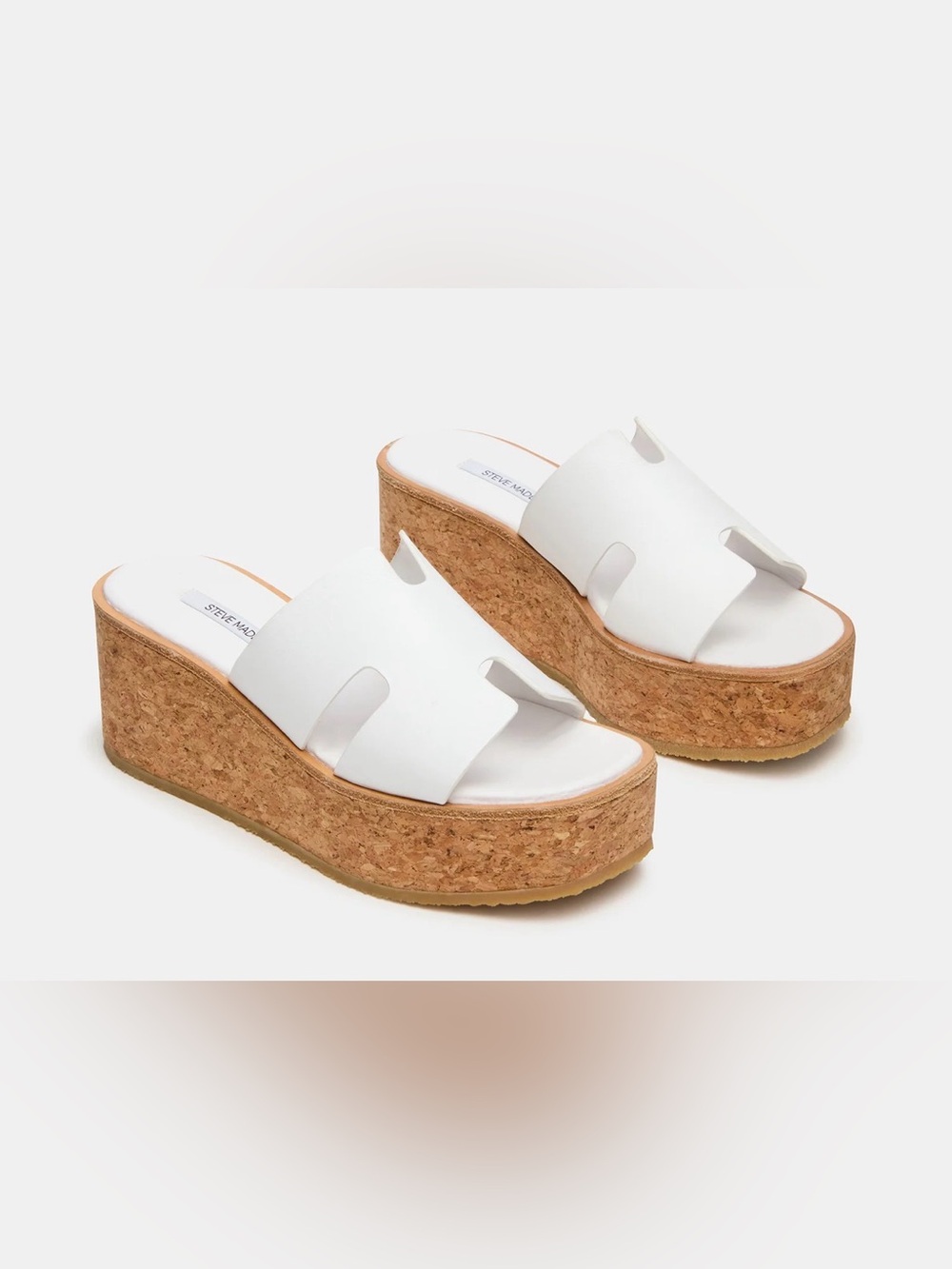 Steve Madden “Harmony” White Cork Platform Slide Sandals